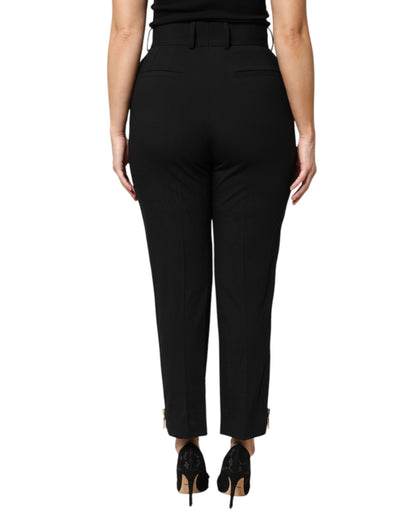 Dolce &amp; Gabbana Black Wool High Waist Zipper Tapered Pants