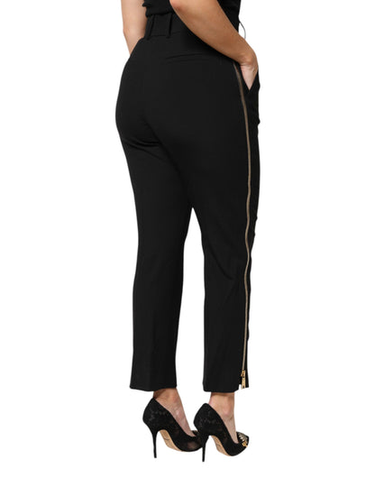 Dolce &amp; Gabbana Black Wool High Waist Zipper Tapered Pants