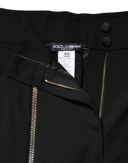 Dolce &amp; Gabbana Black Wool High Waist Zipper Tapered Pants