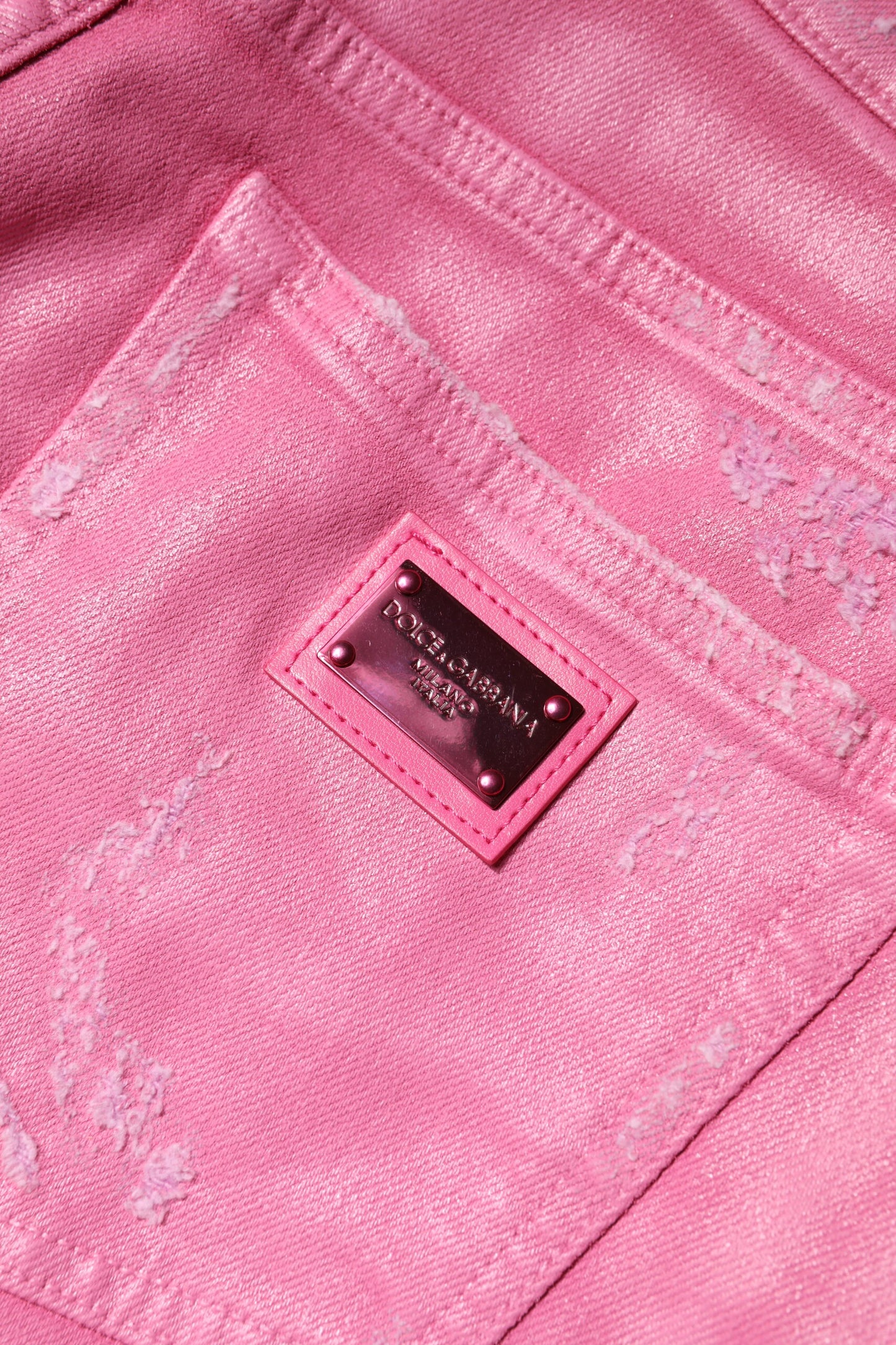 Dolce &amp; Gabbana Pink Tattered Mid Waist Tapered Denim Jeans