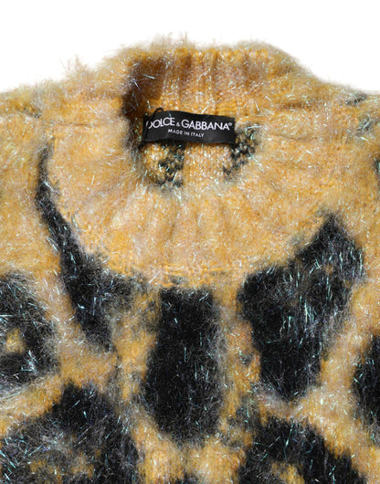 Suéter de cuello redondo de mohair con estampado de leopardo multicolor de Dolce &amp; Gabbana