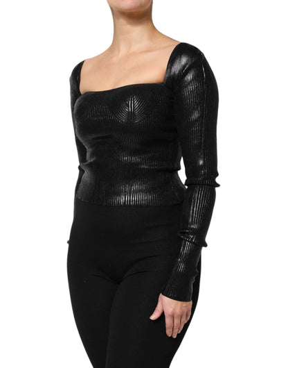 Dolce &amp; Gabbana Black Viscose Long Sleeves Fitted Blouse Top