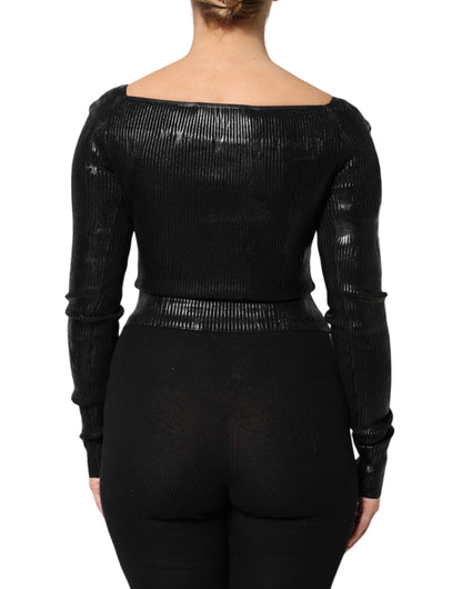 Dolce &amp; Gabbana Black Viscose Long Sleeves Fitted Blouse Top