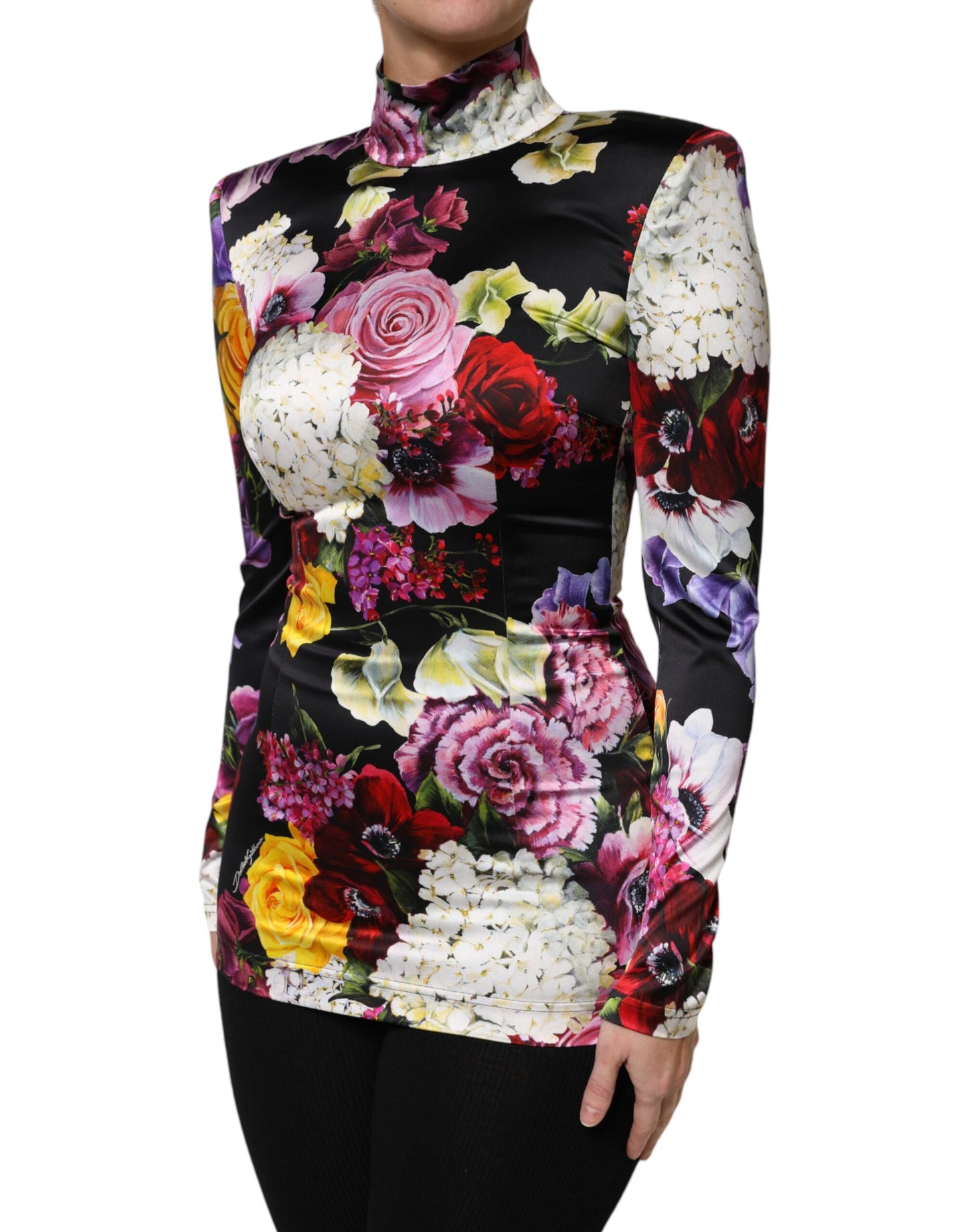 Dolce &amp; Gabbana Multicolor Ortensies Long Sleeves Blouse Top