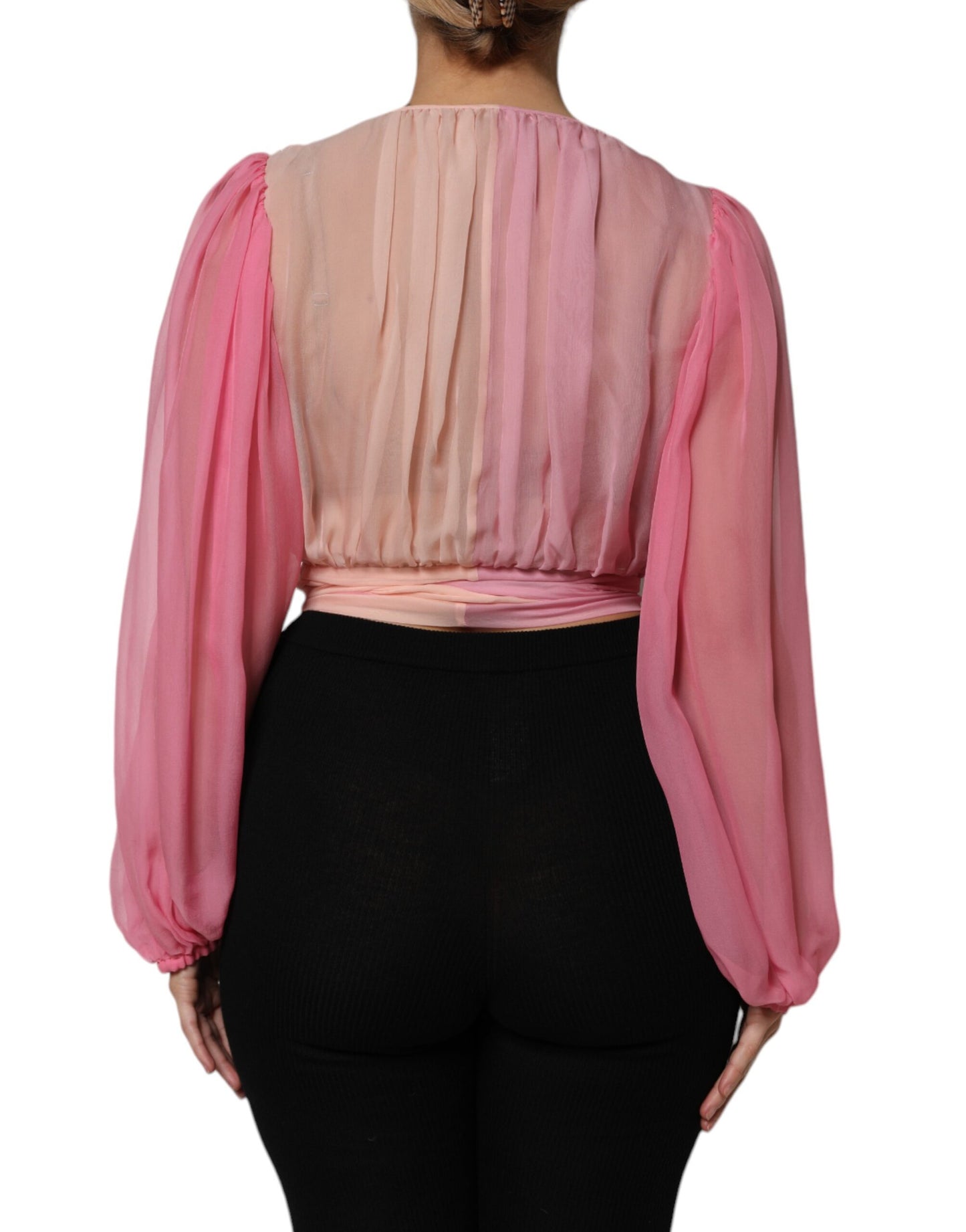 Dolce &amp; Gabbana Pink Plunging V-neck Long Sleeves Blouse Top