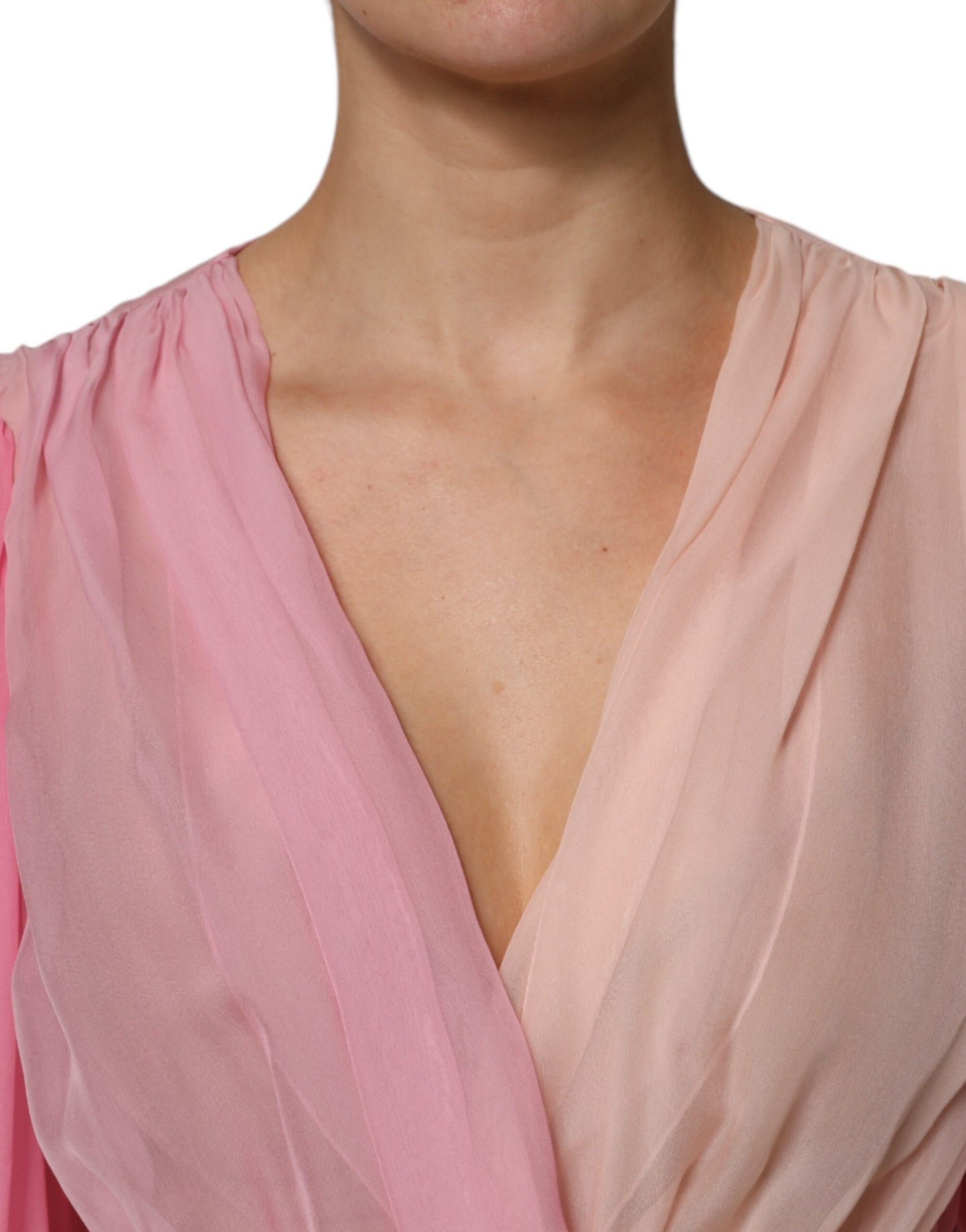 Dolce &amp; Gabbana Pink Plunging V-neck Long Sleeves Blouse Top