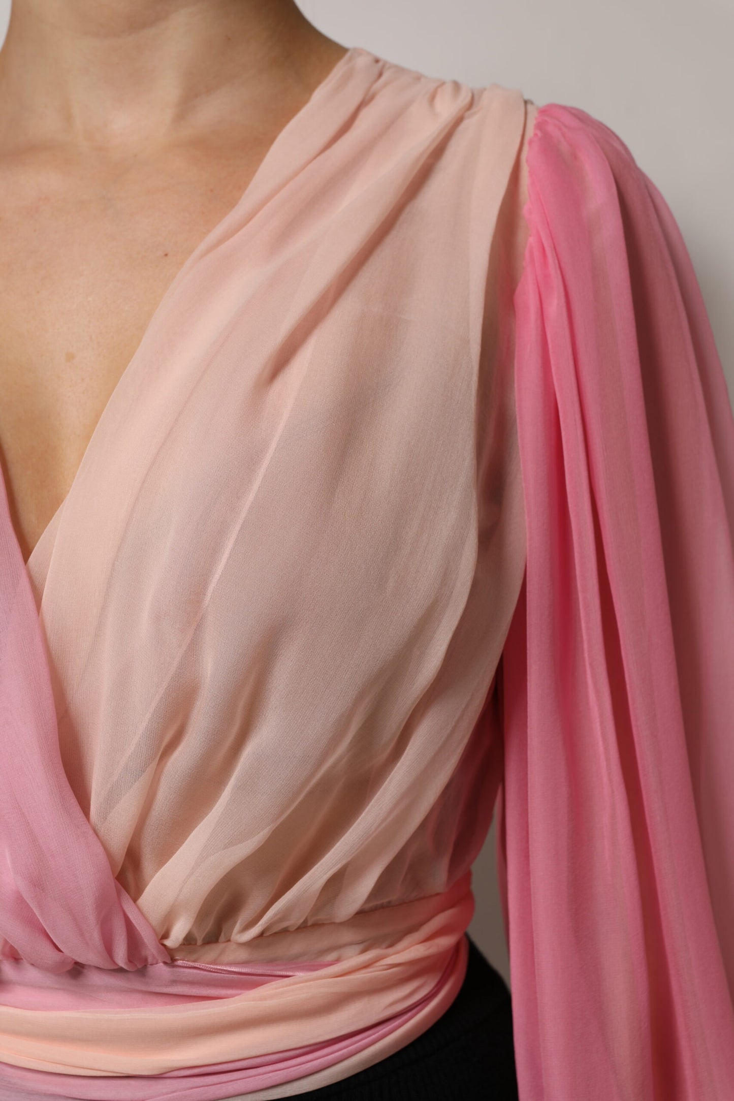 Dolce &amp; Gabbana Pink Plunging V-neck Long Sleeves Blouse Top