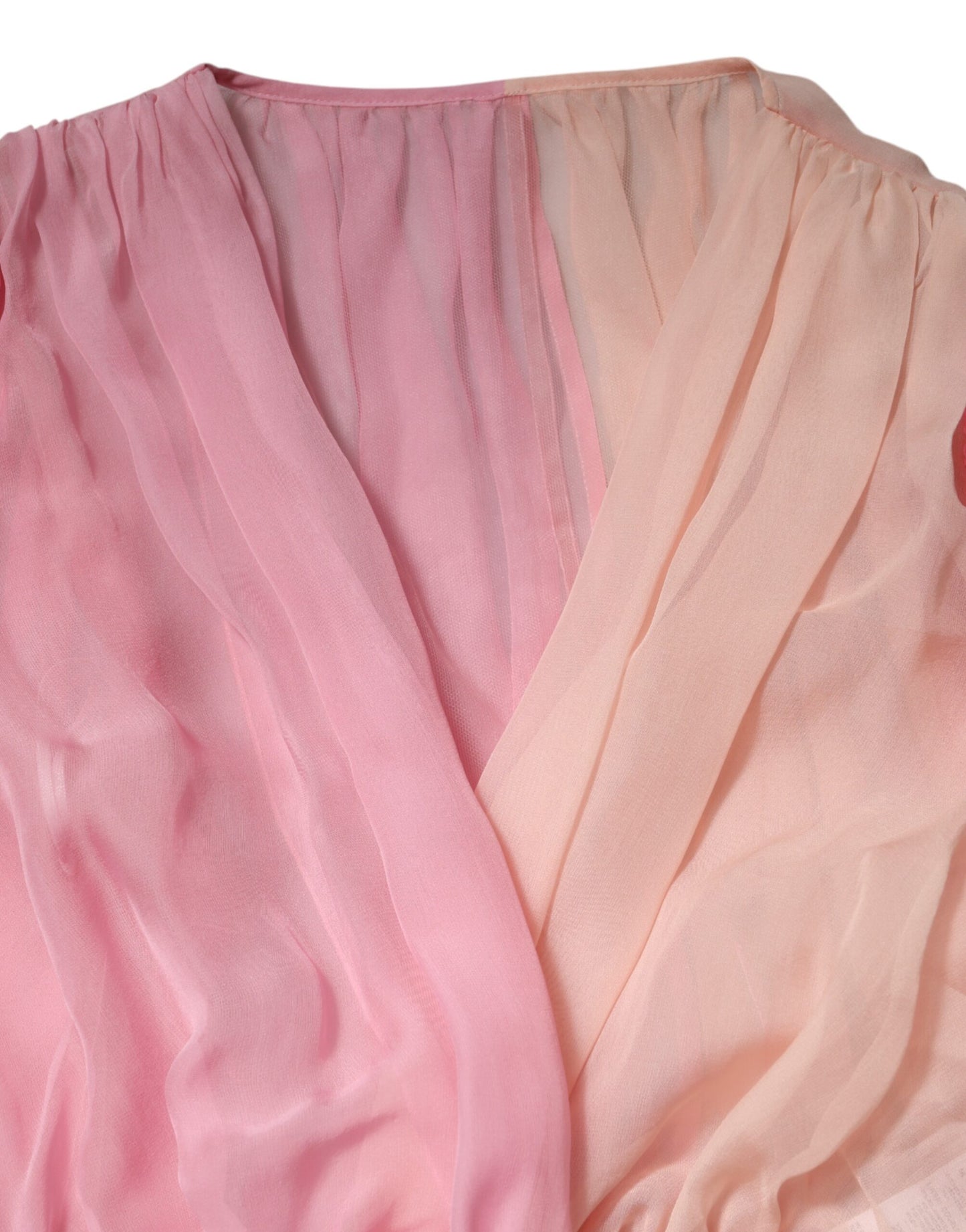 Dolce &amp; Gabbana Pink Plunging V-neck Long Sleeves Blouse Top
