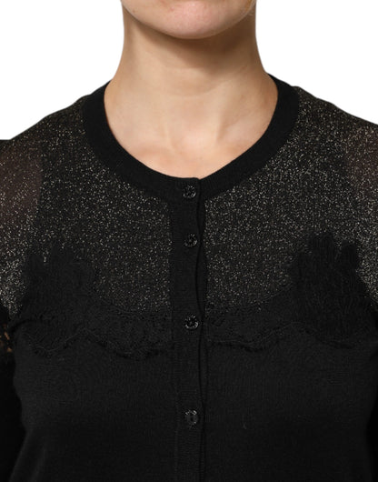 Suéter tipo cárdigan con botones y encaje de viscosa negro de Dolce &amp; Gabbana