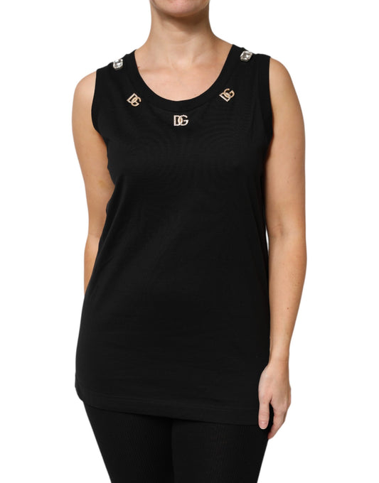 Dolce &amp; Gabbana Black DG Embellished Sleeveless Tank Top