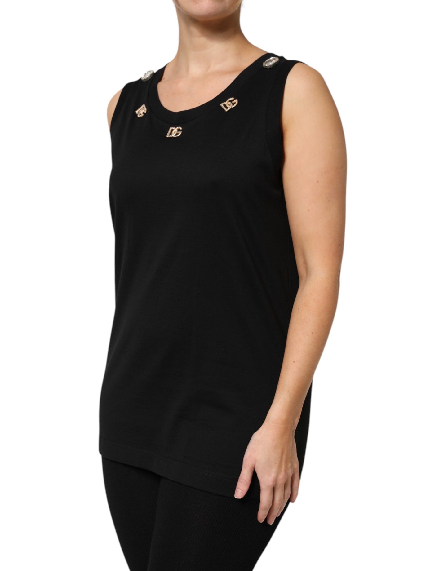 Dolce &amp; Gabbana Black DG Embellished Sleeveless Tank Top
