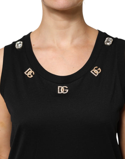 Dolce &amp; Gabbana Black DG Embellished Sleeveless Tank Top
