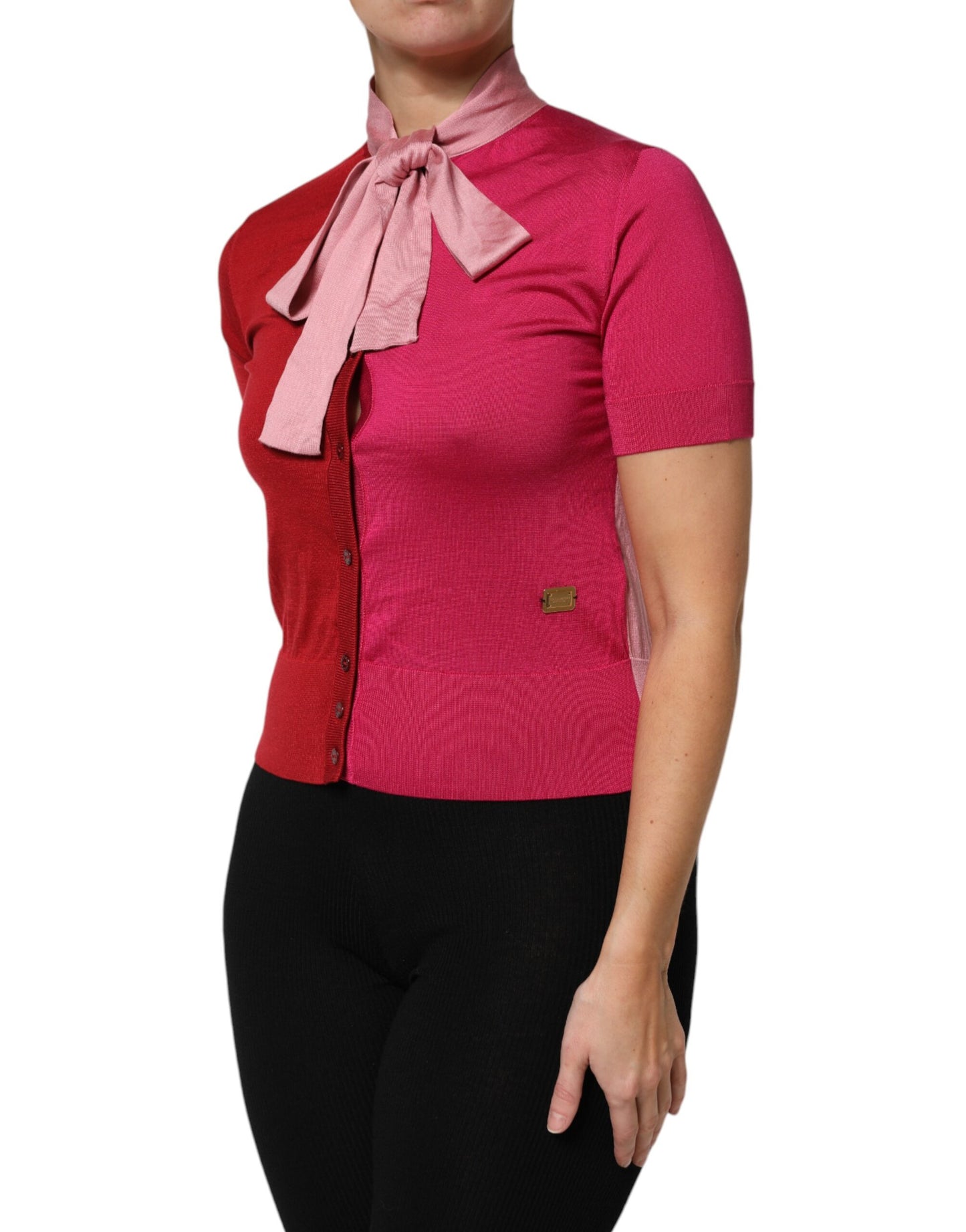 Dolce &amp; Gabbana Pink Short Sleeves Buttoned Ascot Collar Top