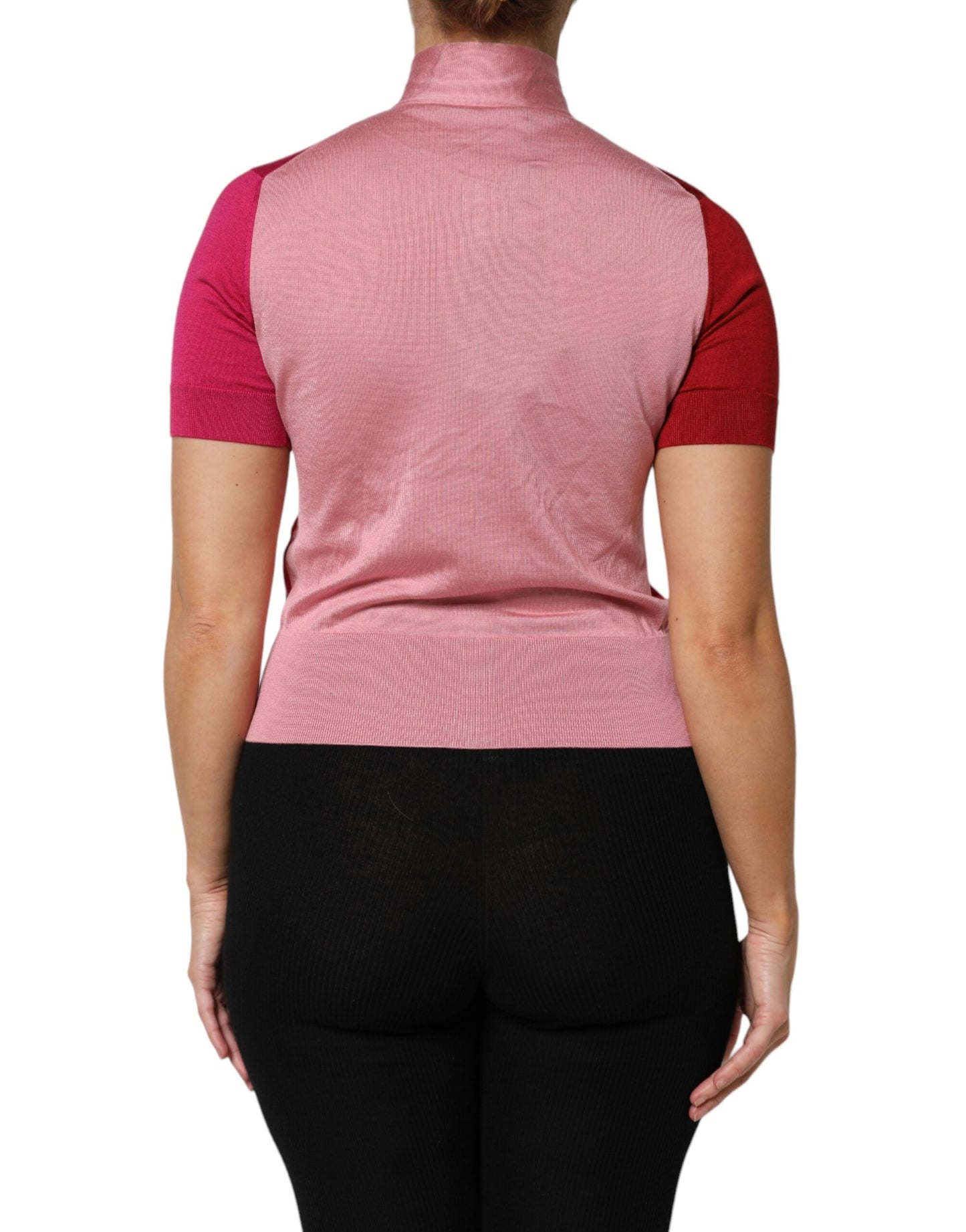Dolce &amp; Gabbana Pink Short Sleeves Buttoned Ascot Collar Top