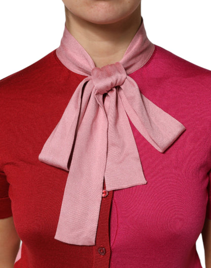 Dolce &amp; Gabbana Pink Short Sleeves Buttoned Ascot Collar Top