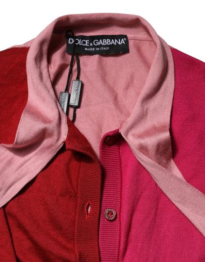 Dolce &amp; Gabbana Pink Short Sleeves Buttoned Ascot Collar Top