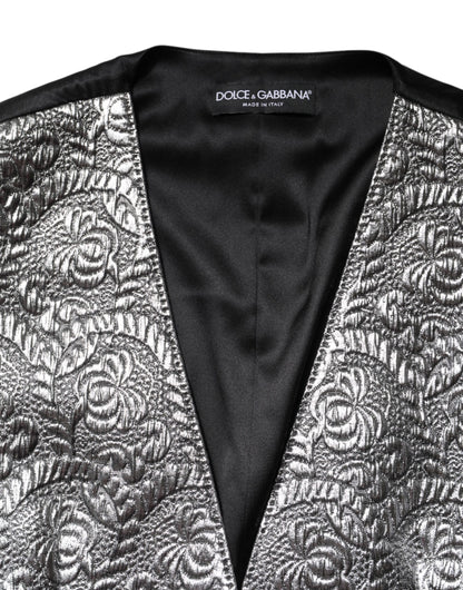 Dolce &amp; Gabbana Silver Floral Jacquard Sleeveless Vest Top
