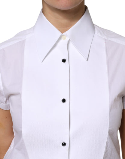 Dolce &amp; Gabbana White Cotton Short Sleeves Collared Polo Top
