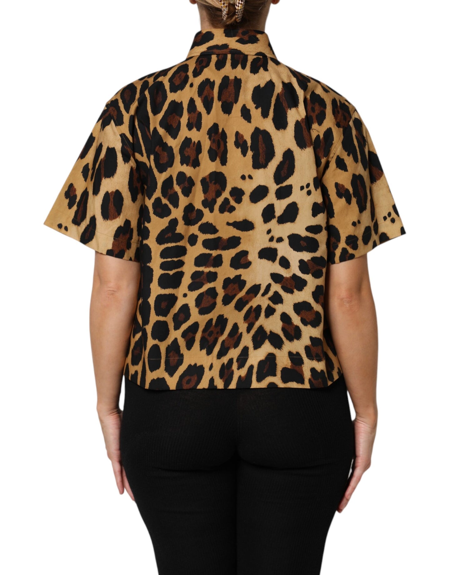 Dolce &amp; Gabbana Brown Leopard Short Sleeve Collared Polo Top