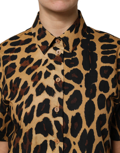 Dolce &amp; Gabbana Brown Leopard Short Sleeve Collared Polo Top