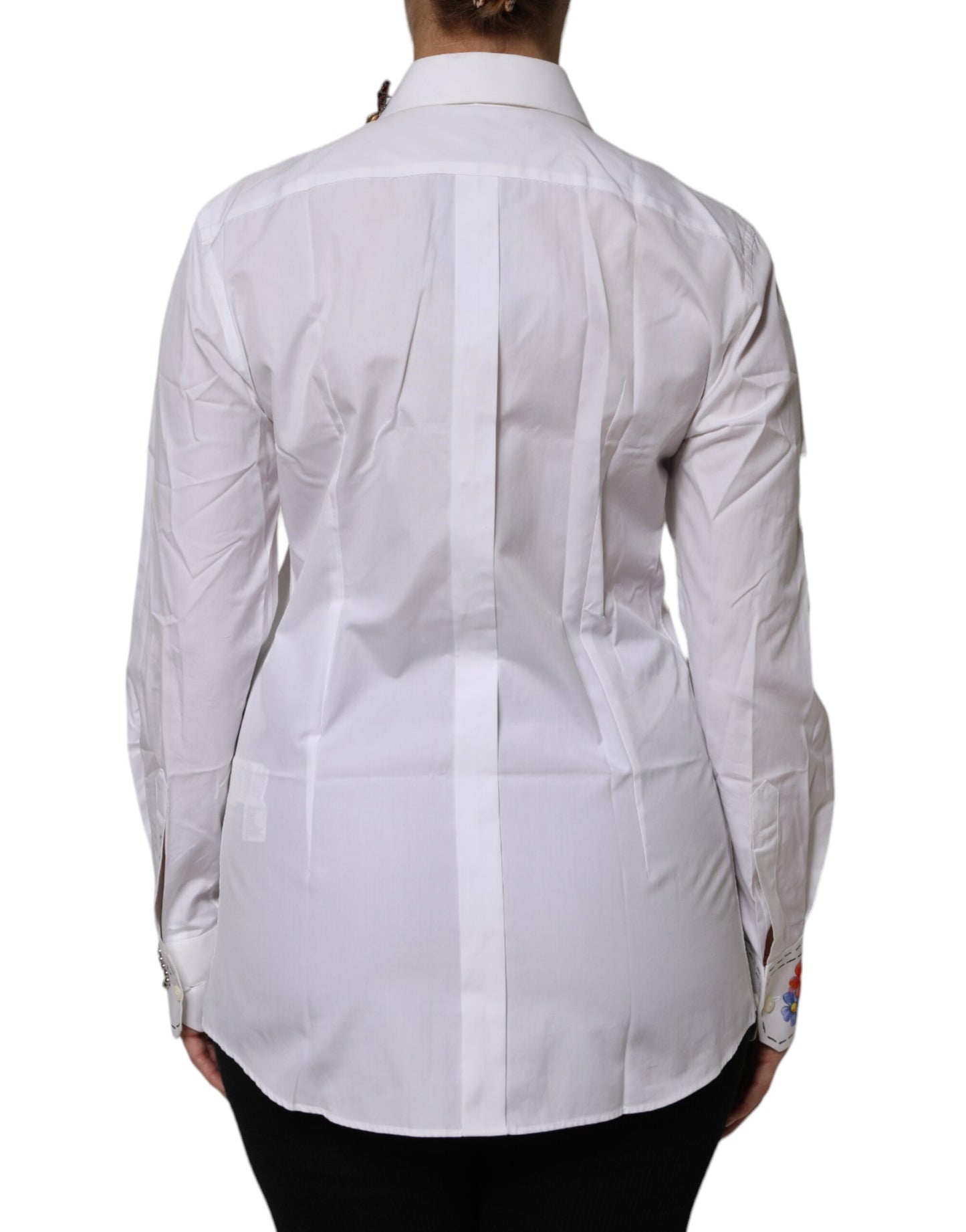 Dolce &amp; Gabbana White Cotton Floral Embellished Shirt Top