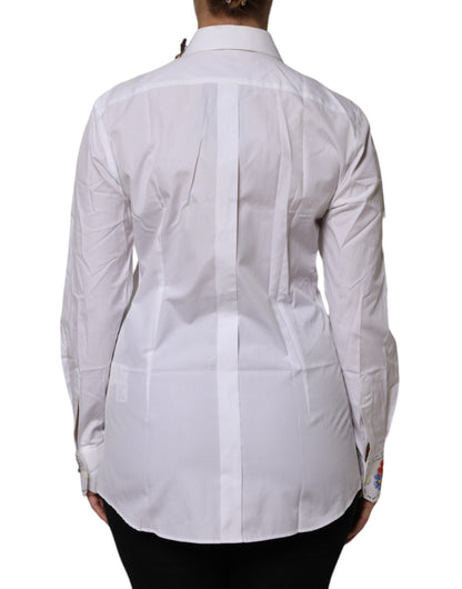 Dolce &amp; Gabbana White Cotton Floral Embellished Shirt Top