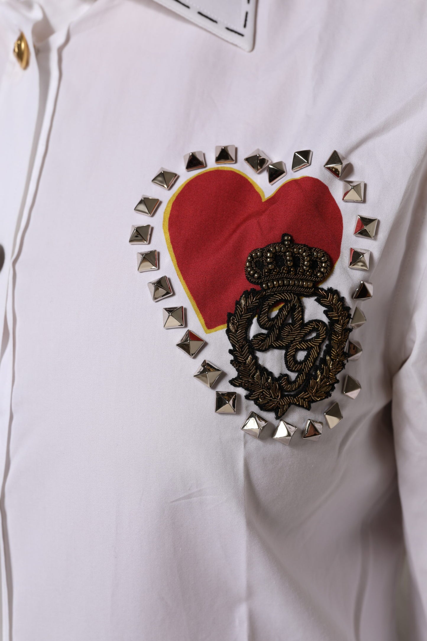 Dolce &amp; Gabbana White Cotton Floral Embellished Shirt Top