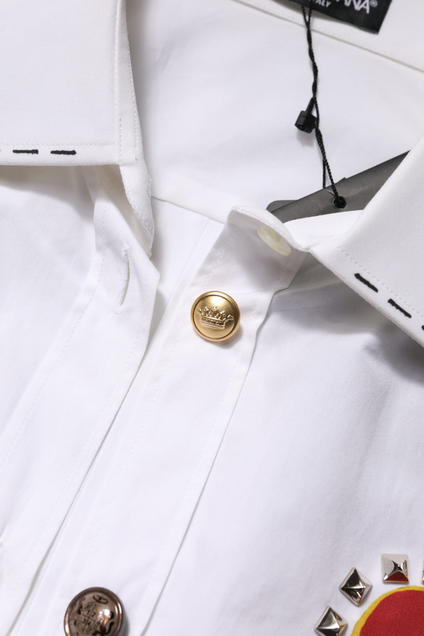 Dolce &amp; Gabbana White Cotton Floral Embellished Shirt Top