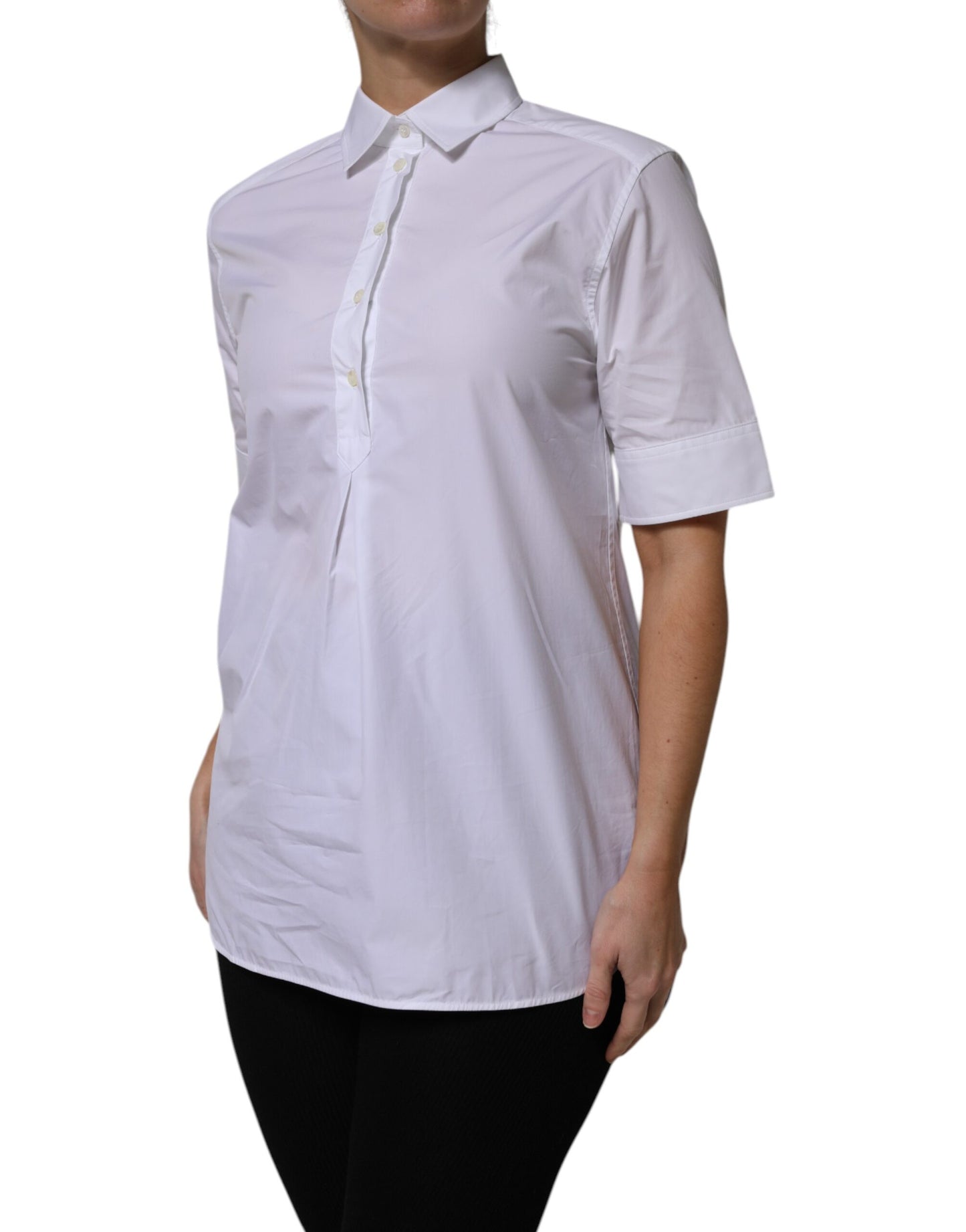 Dolce &amp; Gabbana White Cotton Short Sleeves Collared Polo Top