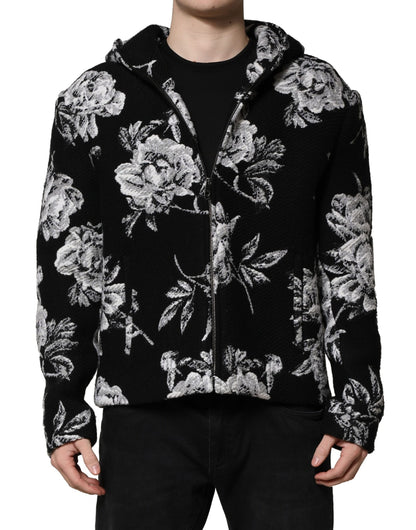Chaqueta con capucha y estampado floral de lana negra de Dolce &amp; Gabbana para hombre