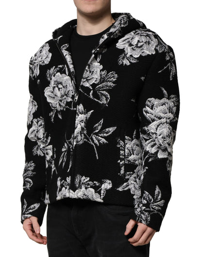 Chaqueta con capucha y estampado floral de lana negra de Dolce &amp; Gabbana para hombre