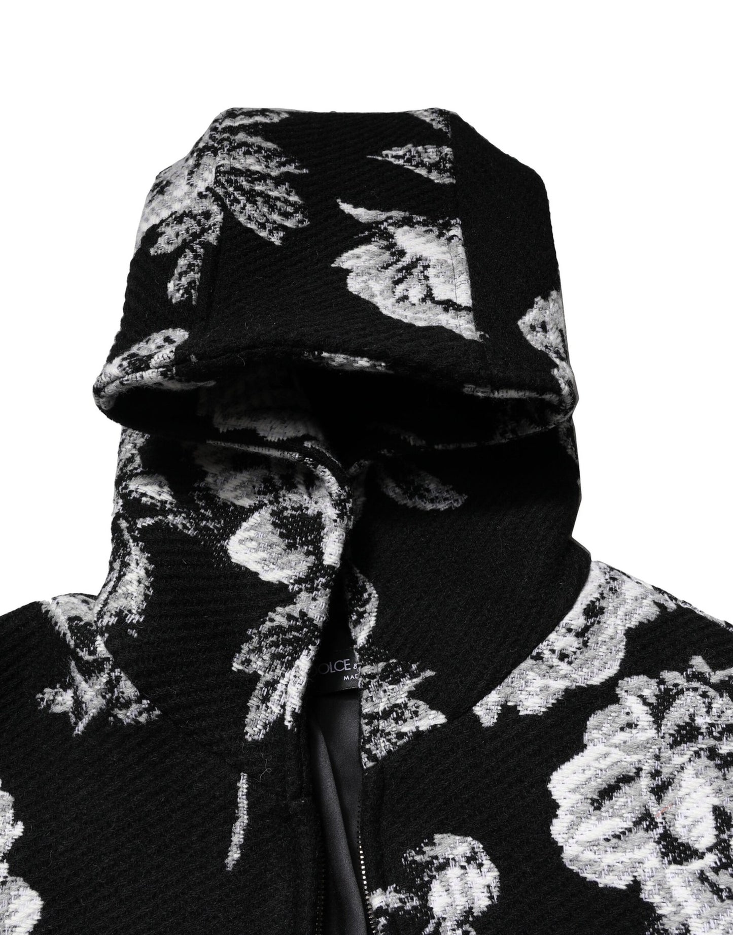 Chaqueta con capucha y estampado floral de lana negra de Dolce &amp; Gabbana para hombre