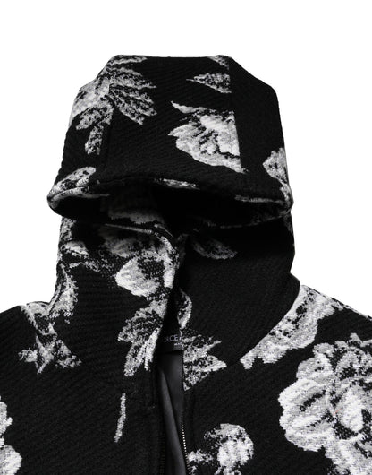Chaqueta con capucha y estampado floral de lana negra de Dolce &amp; Gabbana para hombre