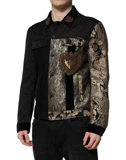 Chaqueta biker Dolce &amp; Gabbana con estampado floral en jacquard negro y dorado para hombre