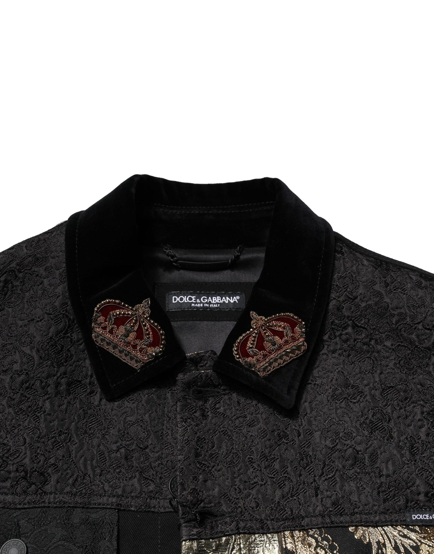 Chaqueta biker Dolce &amp; Gabbana con estampado floral en jacquard negro y dorado para hombre