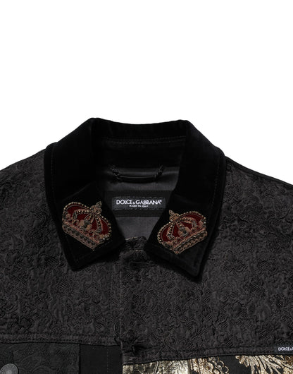 Chaqueta biker Dolce &amp; Gabbana con estampado floral en jacquard negro y dorado para hombre
