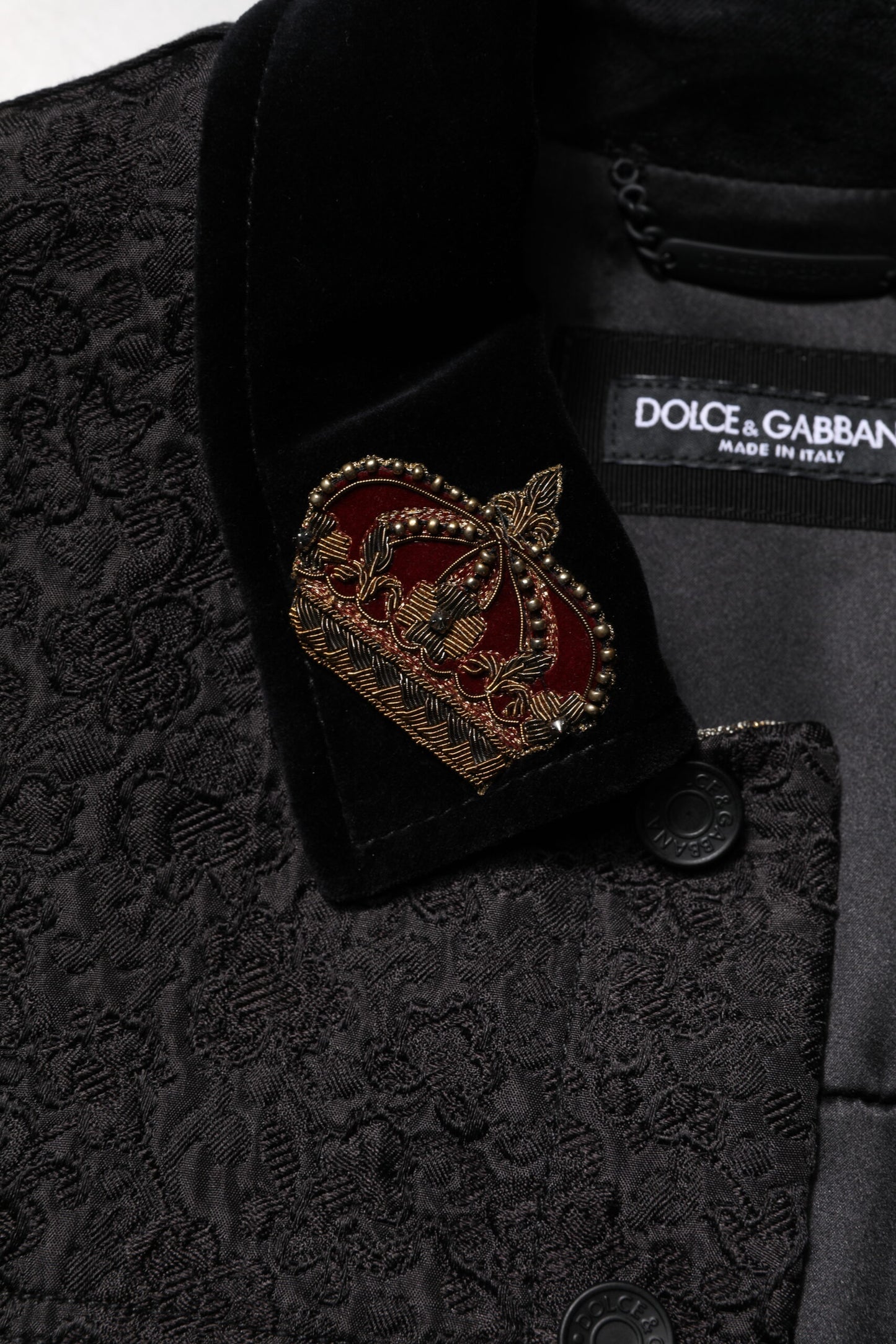 Chaqueta biker Dolce &amp; Gabbana con estampado floral en jacquard negro y dorado para hombre