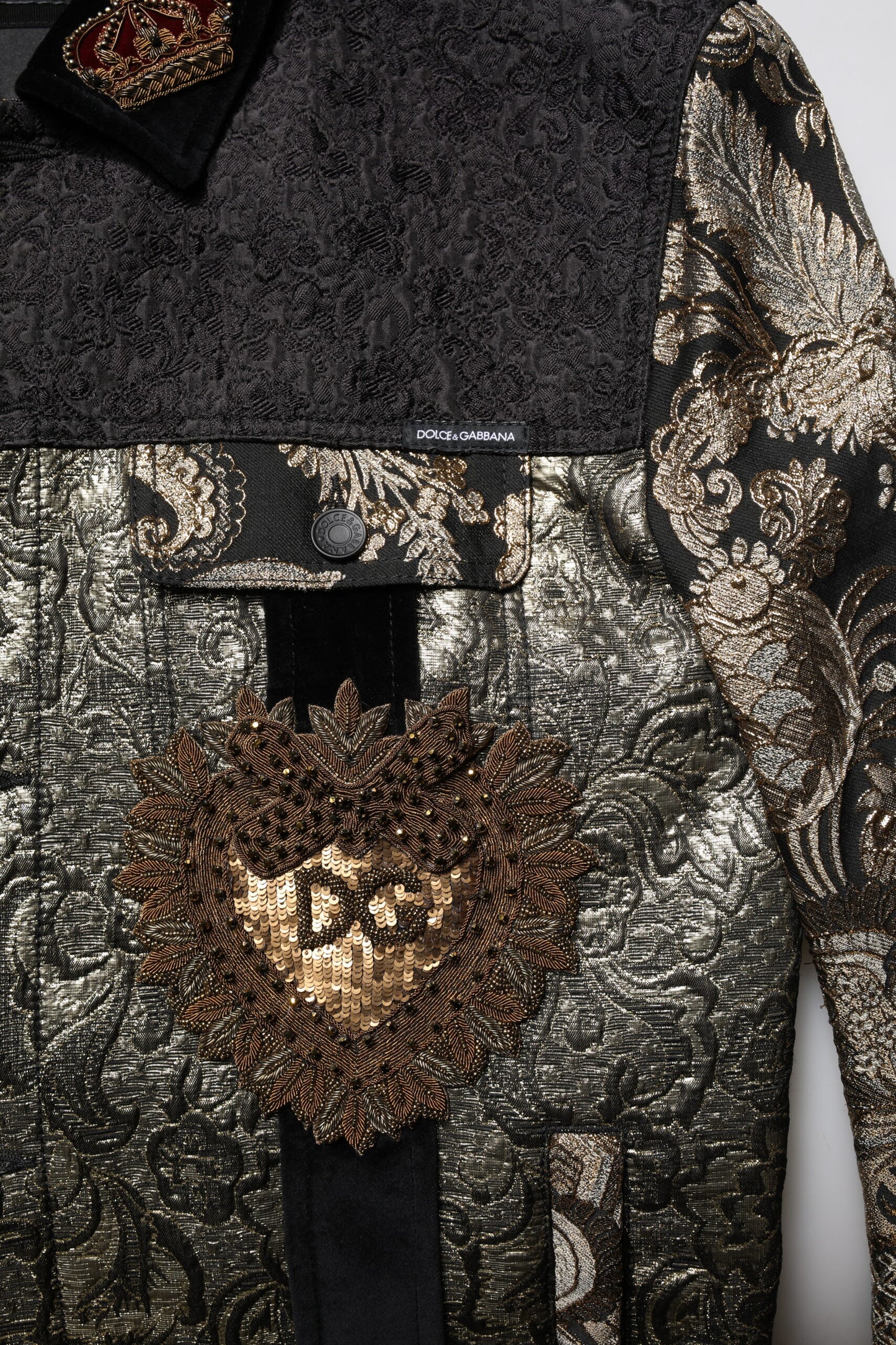Chaqueta biker Dolce &amp; Gabbana con estampado floral en jacquard negro y dorado para hombre