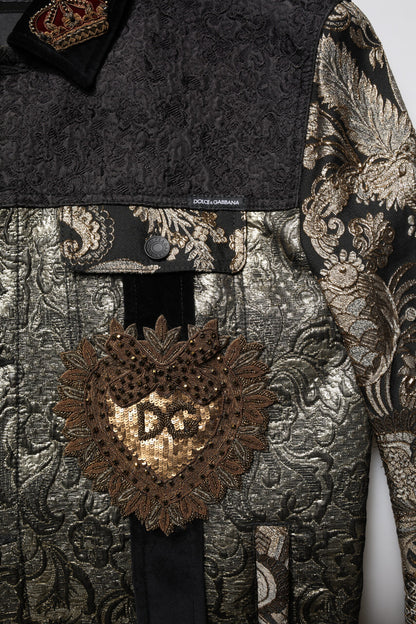 Chaqueta biker Dolce &amp; Gabbana con estampado floral en jacquard negro y dorado para hombre
