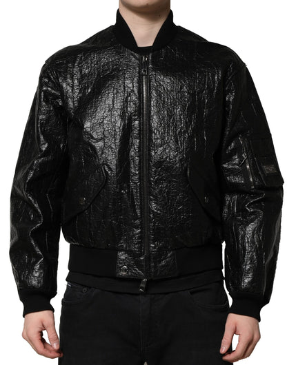 Chaqueta bomber con cremallera completa y placa del logotipo en negro de Dolce &amp; Gabbana