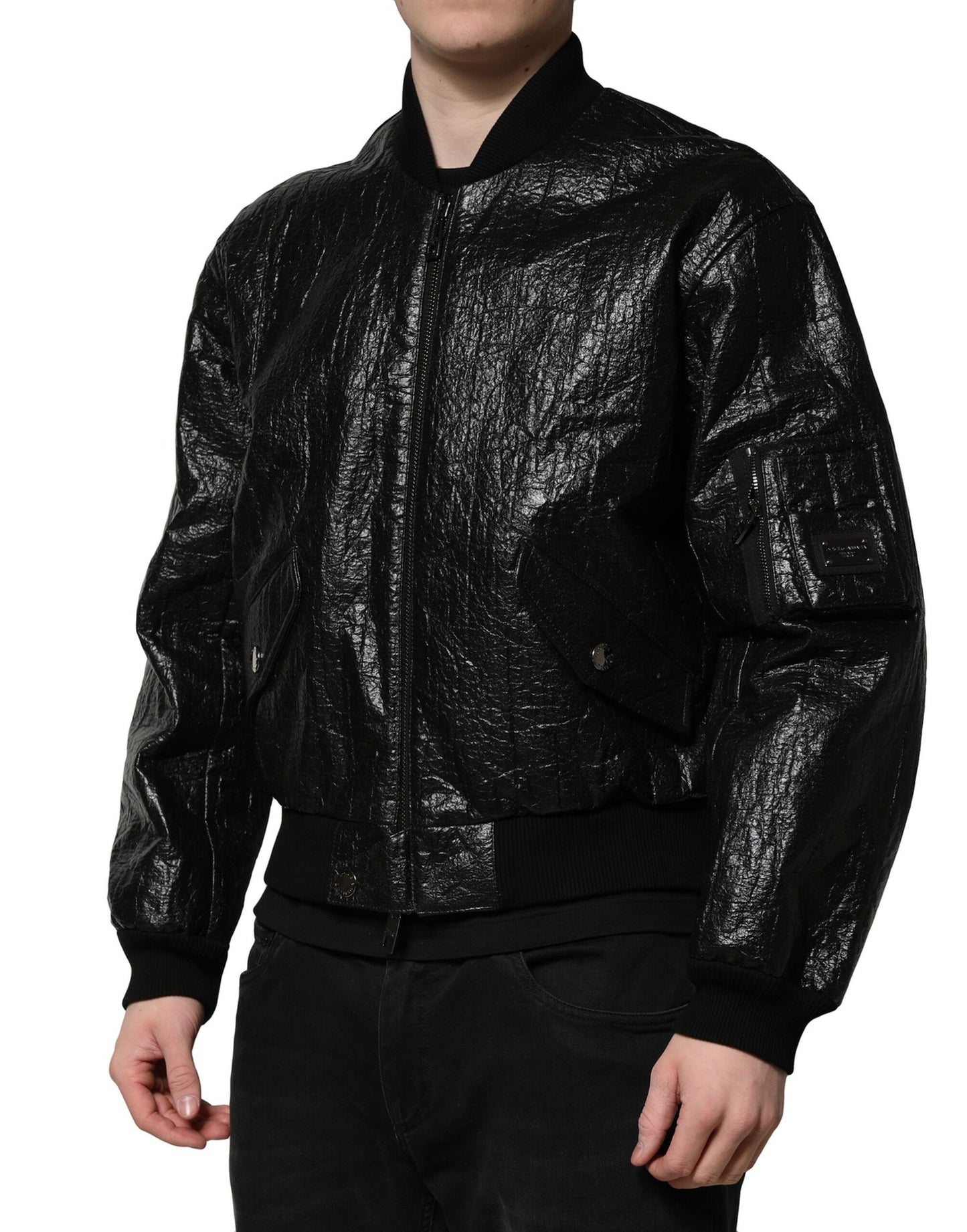 Chaqueta bomber con cremallera completa y placa del logotipo en negro de Dolce &amp; Gabbana