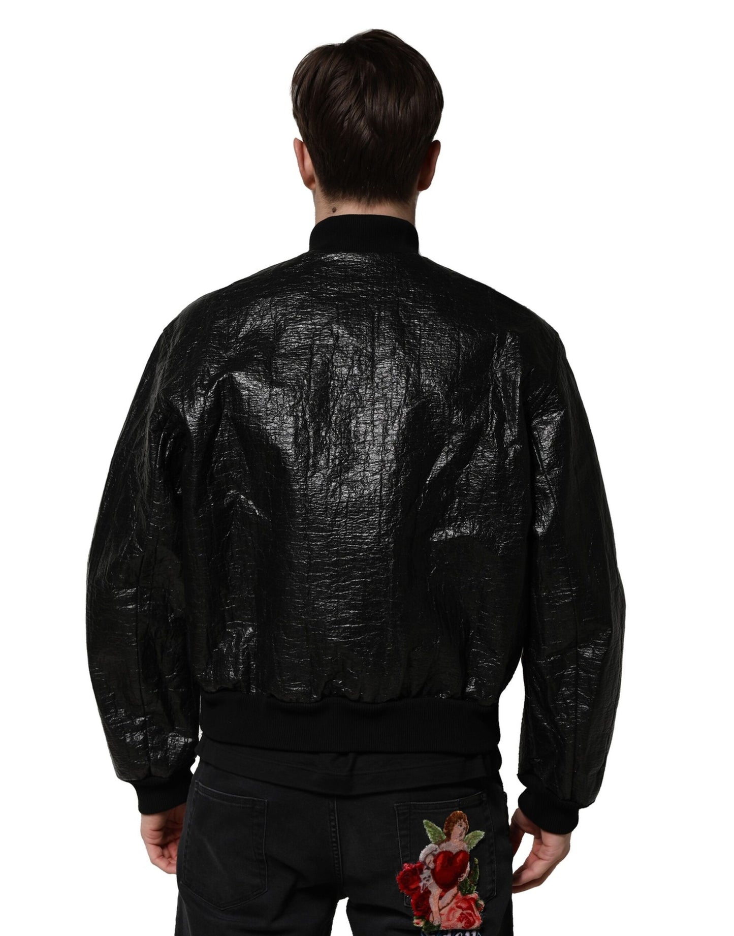 Chaqueta bomber con cremallera completa y placa del logotipo en negro de Dolce &amp; Gabbana