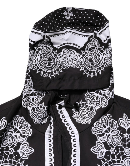 Dolce &amp; Gabbana Black Bandana Print Hooded Bomber Jacket