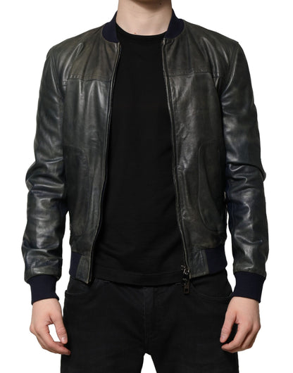 Chaqueta biker con cremallera completa de piel de cordero negra de Dolce &amp; Gabbana