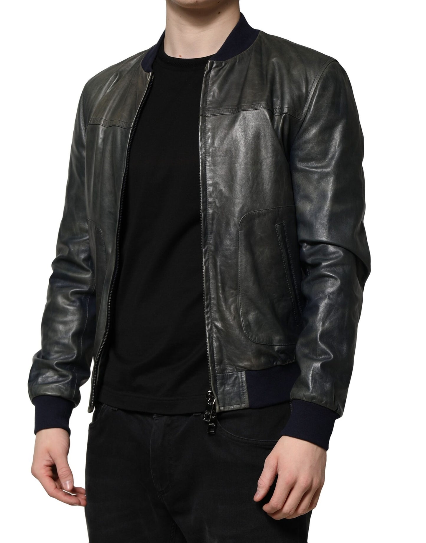 Chaqueta biker con cremallera completa de piel de cordero negra de Dolce &amp; Gabbana
