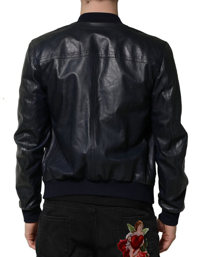 Chaqueta biker con cremallera completa de piel de cordero negra de Dolce &amp; Gabbana