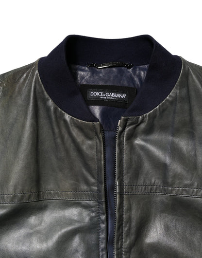 Chaqueta biker con cremallera completa de piel de cordero negra de Dolce &amp; Gabbana