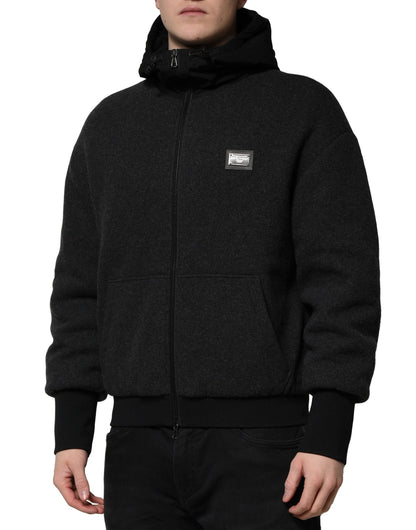 Chaqueta bomber con capucha y placa del logotipo DG negra de Dolce &amp; Gabbana