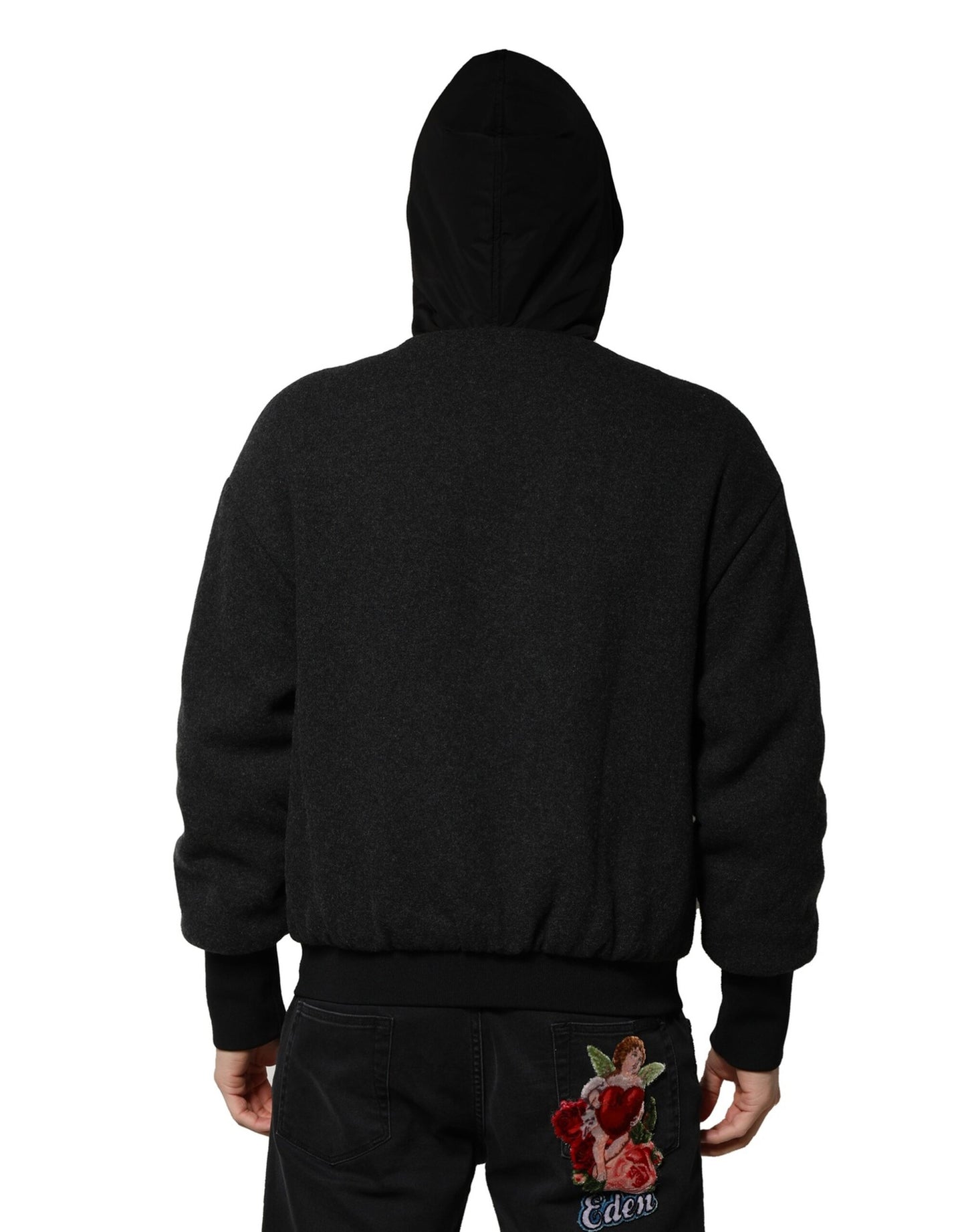 Chaqueta bomber con capucha y placa del logotipo DG negra de Dolce &amp; Gabbana