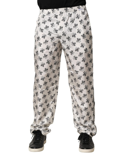 Pantalones casuales de seda con estampado floral blanco de Dolce &amp; Gabbana